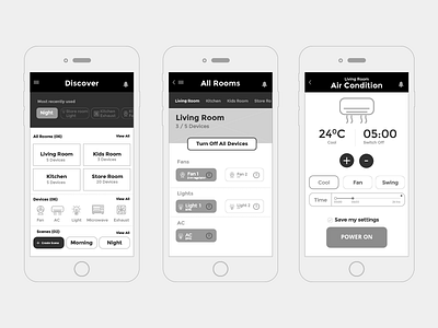 Smart Home Wireframe concepts electricals mobile app simple structure user journey ux wireframe