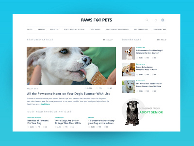 Pets Blog articles blog list clean uiux content design interaction pets read web