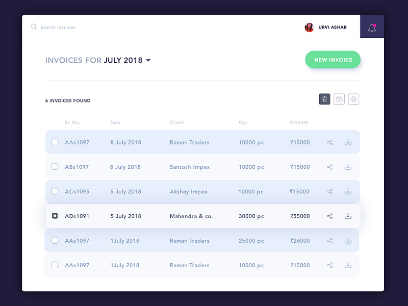 Invoice layout by Urvi Ashar on Dribbble
