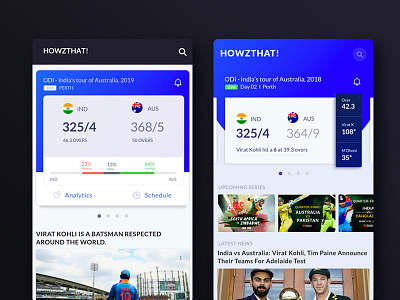 Howz That! android app app concept clean concept content design cricket match mobile scorecard simple ux ui