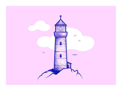 Lighthouse clouds gulls illustration lighthouse lineart lines sea shore