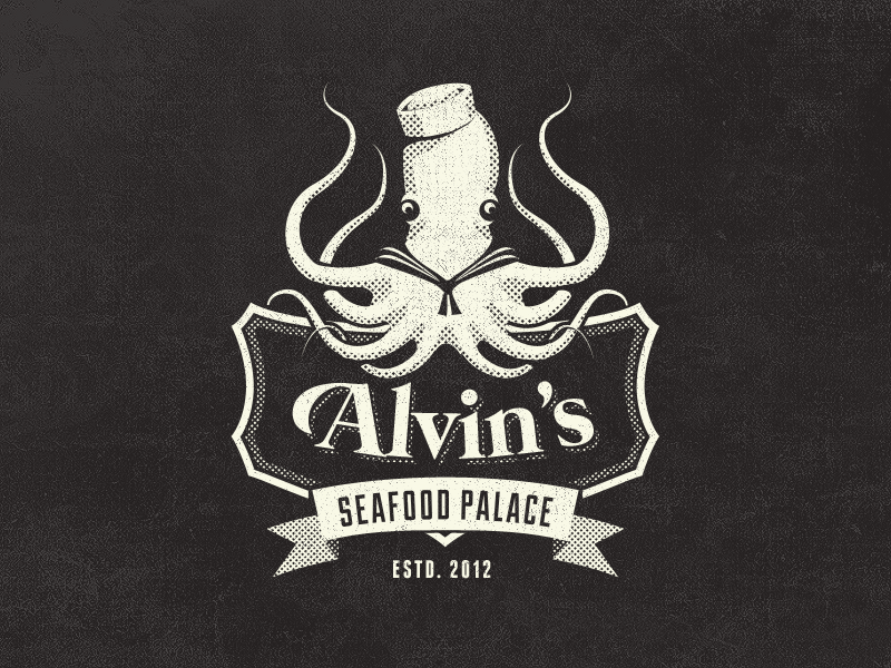 Alvin's Seafood Palace - Vintage Fantasy Logo Design by Mathias Temmen