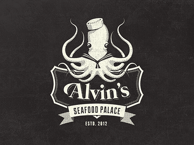 Alvin's Seafood Palace - Vintage Fantasy Logo Design badge logo octopus vintage