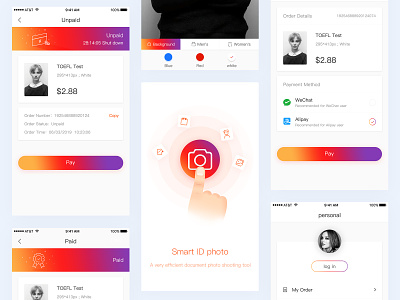 ID photo APP app application application design beauty card design document photo gradient illustration paid pay personal software take a photo ui ux younger 插图