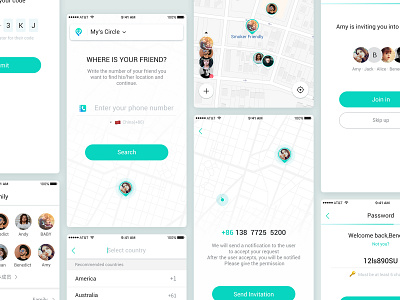 Android version - FF android app circle design find family friend google green illustration invite map overseas position positioning subscription track ui ux 设计