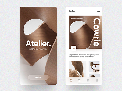 Atelier - Furniture showcase app app cards concept design furniture ios layout minimal mobile ui user interface ux
