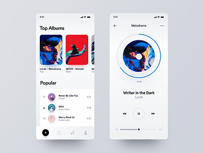 Music App app app design application cards design interface ios layout minimal mobile music product ui user interface ux white