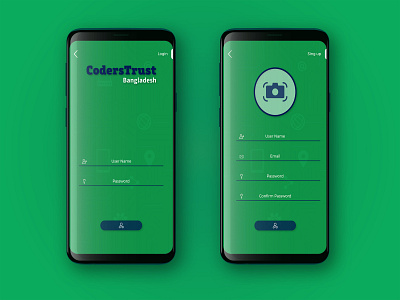 Log in And Signup Page Design for CodersTrust Bangladesh App android app android app design app app design application blue colors digital green ios app ios app design login page neumorphic neumorphism sadow signup page ui design uiux ux design