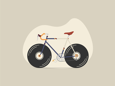 Bicycle with vinyl disc wheels bicycle design illustration vector vintage vinyl wheel wheels