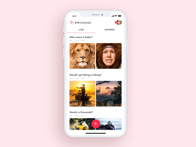 Pitchoose Voting App iphone mobile principle animation ui voting vote app ios iphonex