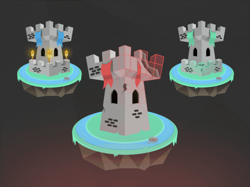 Three Towers engine floating full sail game design glow low poly rgb rotating towers university unreal