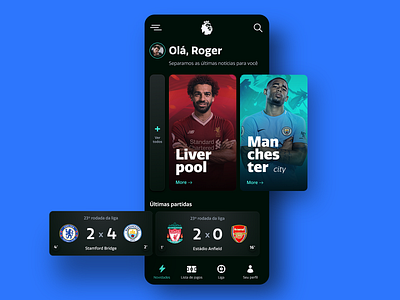 Premier League App app app design carrousel dark app dark mode dark theme dark ui interface premierleague soccer soccer app