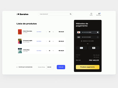 Saraiva Checkout Interaction animated animation app design book branding carrousel checkout checkout page ecommerce interface levitate levitation literature motion motion design motion graphics saraiva ui