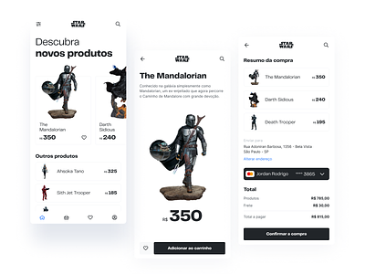 Star Wars - Toys ecommerce app design carrousel checkout checkout page ecommerce interaction interaction design interface mandalorian minimalism minimalist mobile mobile ui star wars starwars store the mandalorian toys toystore ui