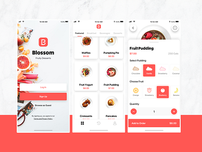 Food Ordering App dessert flat food food app fruit fruit icons icon design icons order food ui ux ui