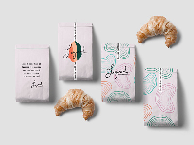 Layered Croissanterie Brand Packaging bags bakery chic croissants design packaging patterns psychedelic swirl trippy