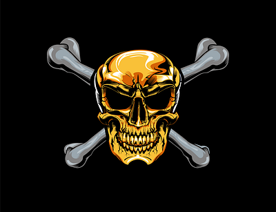 The Golden Pirate design firstshot golden illustration laptop sticker mobile cover pirate print shiny shirt design skull and crossbones skull art vector