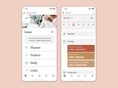 Calendar Concept for Notion (Light Mode) calendar design dark mode ios light mode notion personal project planner planner app product design