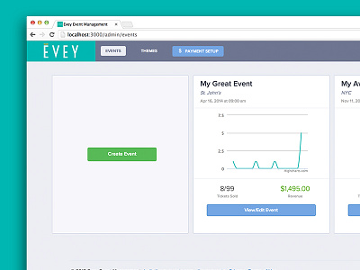 Evey Event Listing dashboard events ui web app