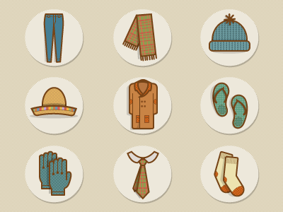 clothes items clothes coat gloves icon icons jeans mexican hat scarf slipper socks tie vector
