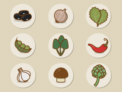 food items (2) artichoke beans food garlic icons lettuce mushroom onion peas pepper vector