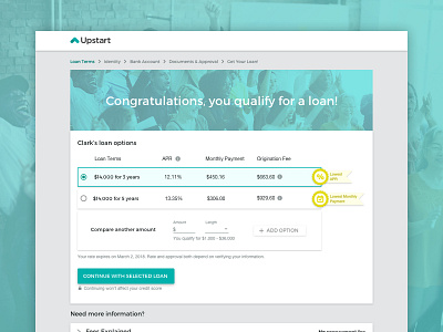 You Qualify for a Loan Page congratulations finance fintech ixd loan material
