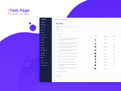 Task Page - Treva Admin Template admin admin dashboard admin design admin panel admin template admin theme bootstrap bootstrap admin bootstrap template bootstrap4 branding sass task task app task list task management task page ui ux design ui design ui ux