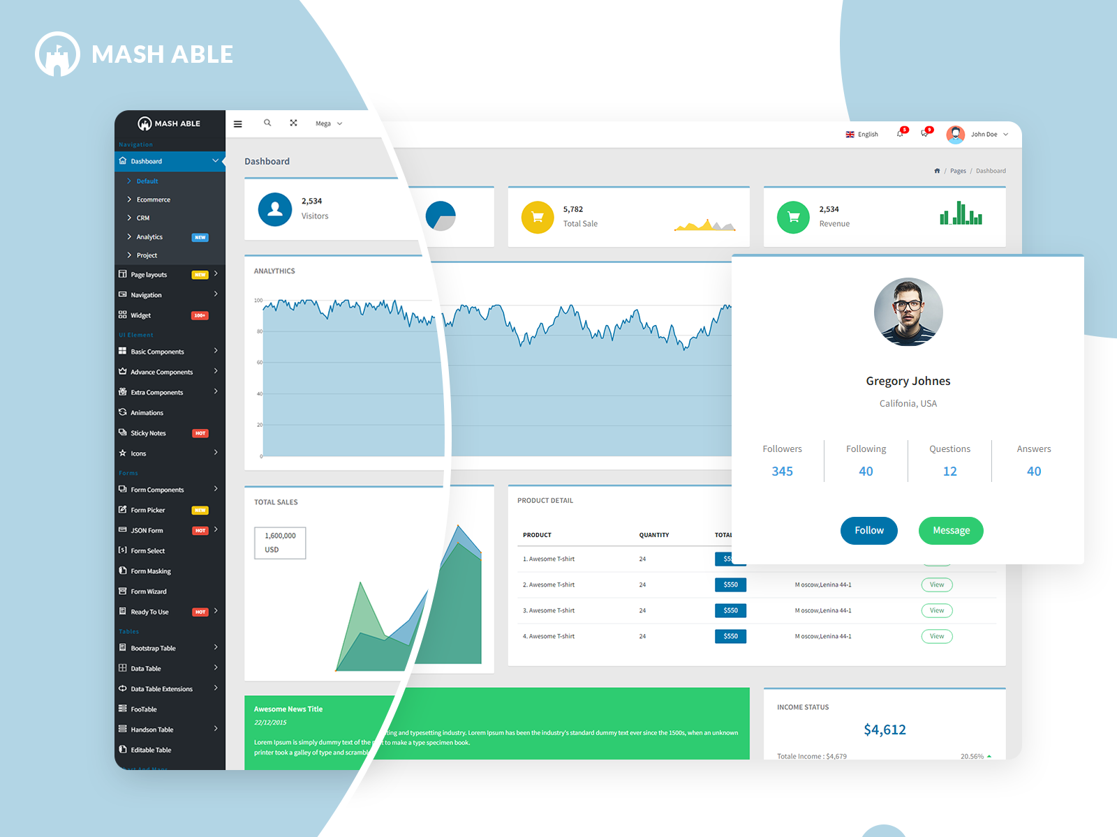 Mash AbleBootstrap 4 Admin Template by codedthemes on Dribbble