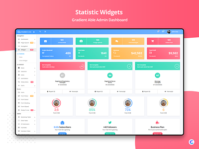 Statistic Widgets : Gradient Able Admin Dashboard admin dashboard admin template admin theme bootstrap 4 branding sass ui ux design widget