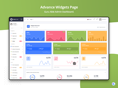 Widget Page: Guru Able Admin Dashboard admin dashboard admin design admin template bootstrap 4 branding sass ui ux design widget page widgets