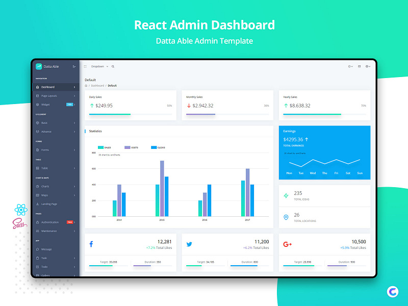Datta Able React Admin Template by CodedThemes on Dribbble