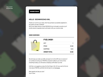 Daily UI #017 • Email Receipt 001 017 daily 100 challenge dailyui dailyuichallenge dark ui design email emailreceipt freitag illustration logo mail receipt ui ux