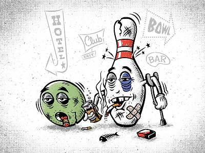 It's a hard knock life adobe ball bowling draw halftone illustration illustrator kooks lowbrow pin vector weirdos