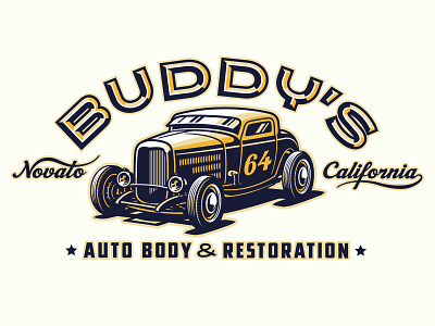 Buddy's Auto Body Identity concept 1 3 window coupe 32 ford automotive design highboy hot rod illustration illustrator logo lowbrow typography vector