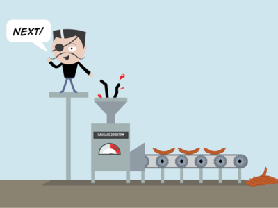 D style sausage factory vector character graphic fun illustration