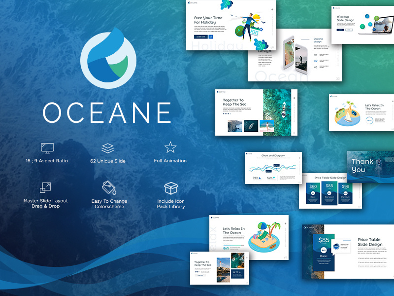 Oceane Presentation Template ocean sea clean pitchdeck pitch modern minimalist elegant professional ux ui templates presentationdesign pptx powerpoint presentation design creative business branding
