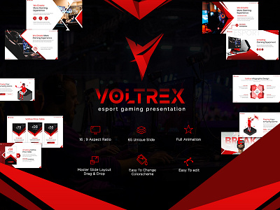 Voltrex Gaming Presentation Template branding business creative design elegant esport game infographic minimalist modern pitch pitchdeck powerpoint pptx presentation presentationdesign professional templates ui ux