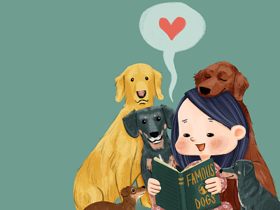 Dog Story book books chiweenie digital art dog dogs golden retriever illustration ipad procreate read reading