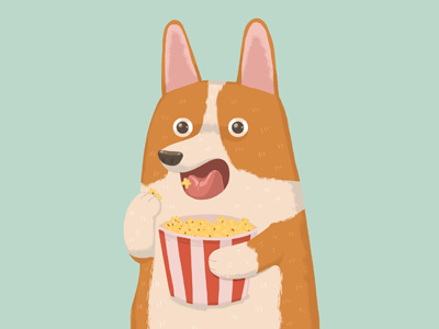 Mindless Snacking corgi digital art dog illustration photoshop popcorn