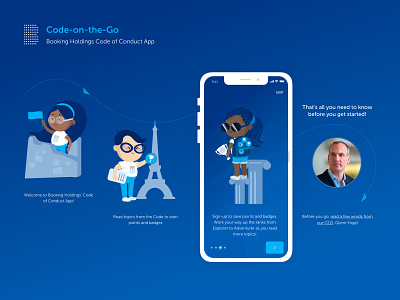 Code On The Go: Booking Holdings App Onboarding bookillustration booking app character animation character design characterdesign illustration mobile app mobile app design mobile app development onboard onboarding onboarding ui vector