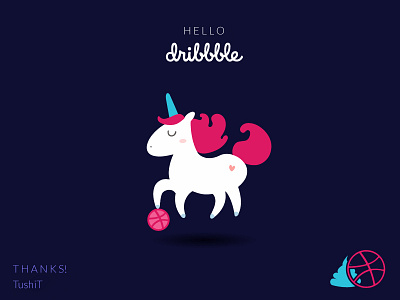 Hello Dribble! dribbble first shot hello dribbble illustration invite pink shot unicorn