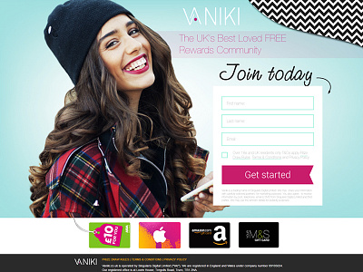 Home page for Rewards Community gift interaction login pink web design