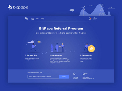 Bitpapa referral program app bitcoin blue crypto crypto wallet dribbble illustration referral ui web design website