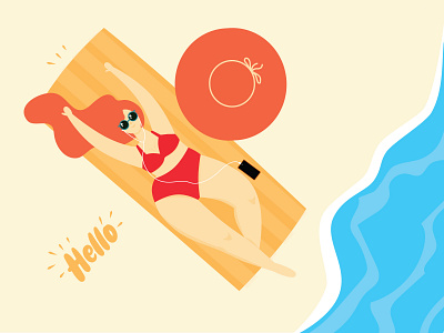 Hello Summer girl hello hello dribble illustraion iphone sea summer swimming swimsuit ui vacation vector