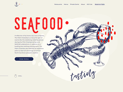 The Palm Charlotte - Fine dining restaurant homepage animation branding crab food illustraion lobster octopus parallax red restaurant scroll seafood web design