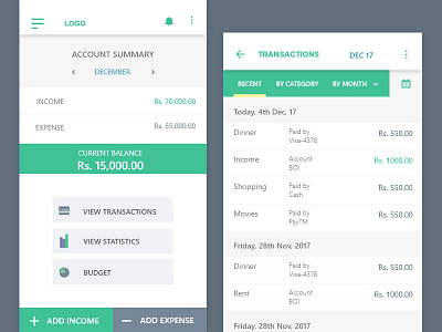 Money Manager App design ui ux