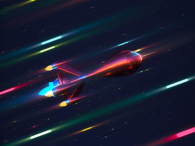 Rocket! 3d 3d design 3d model c4d cartoon cgi colourful fun light trails metallic octane scfi