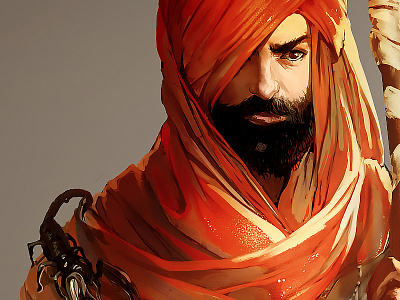 Desert man arab beard character design man muslim orange paranja rabian scorpion