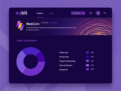 Crypto Investment Platform | Token Distribution Chart | Dak Mode