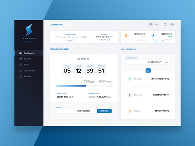 Skyrus ICO Dashboard >> UX/UI Design bitcoin crypto trading dashboard cryptocurrency cryptocurrency dashboard cryptocurrency exchange cryptocurrency trading cryptocurrency wallet finance ico ico dashboard investment trading